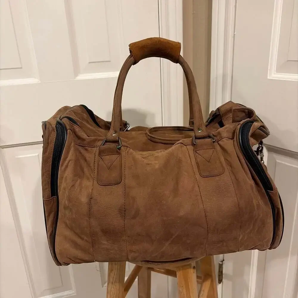 Vintage Spalding  Brown Leather Duffle Bag Weekender Travel Carry On Luggage